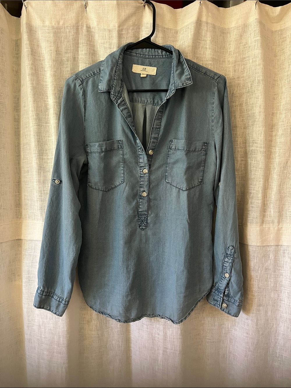 Thread & Supply Light Blue Denim-Style Button Popover Shirt